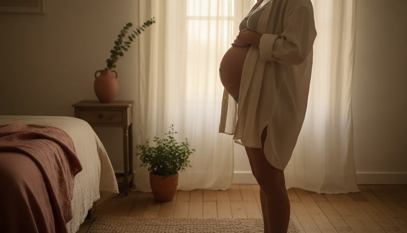 Silhouette d'un premier ventre de grossesse à contre-jour